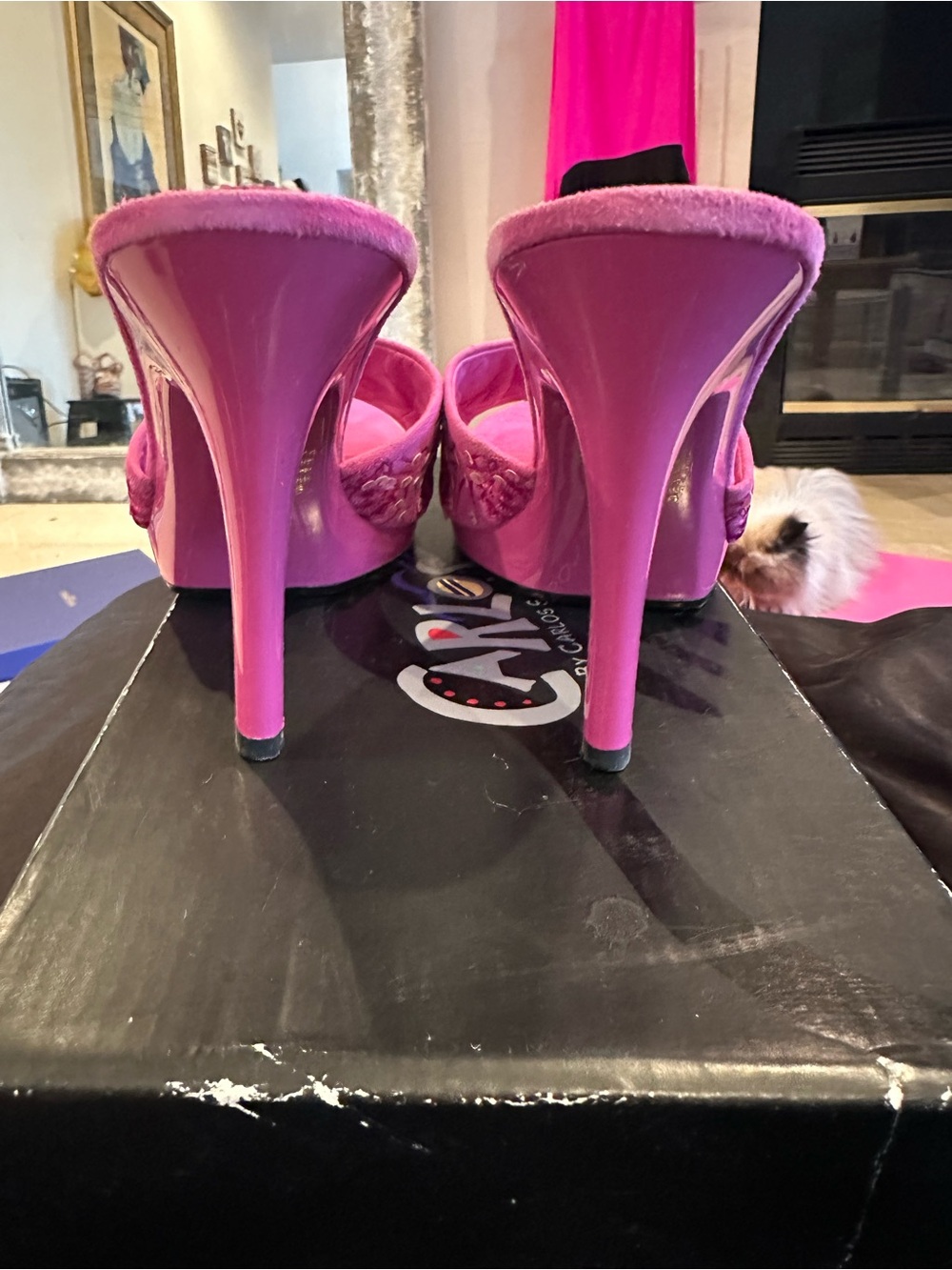 Pink Sequined Heeled Sandals - Picture 4 of 13